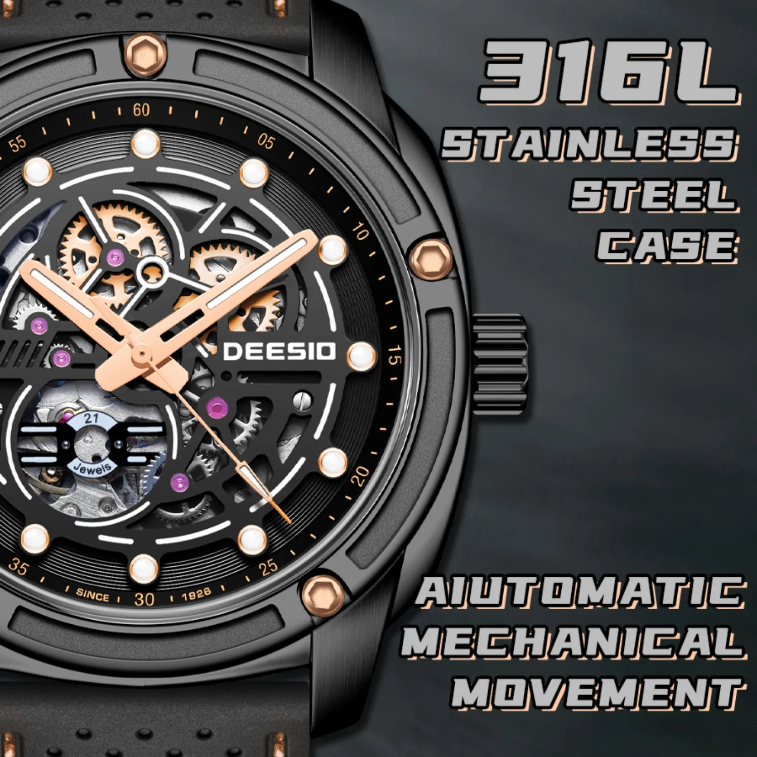 ساعة ديسيو الرجالية الأوتوماتيكية العسكرية الفاخرة الأعمال الفولاذ المقاوم للصدأ الياقوت مضيئة مقاوم للماء ساعة كرونوغراف للرجال #4