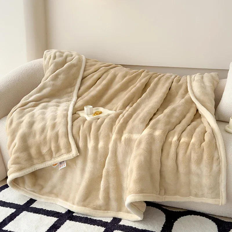 Thicken Flannel Blankets Plush Plaid For Kids Warm Bedspread Solid Color Fluffy Soft Bed Sheet King Size Lightweight Sofa Cover