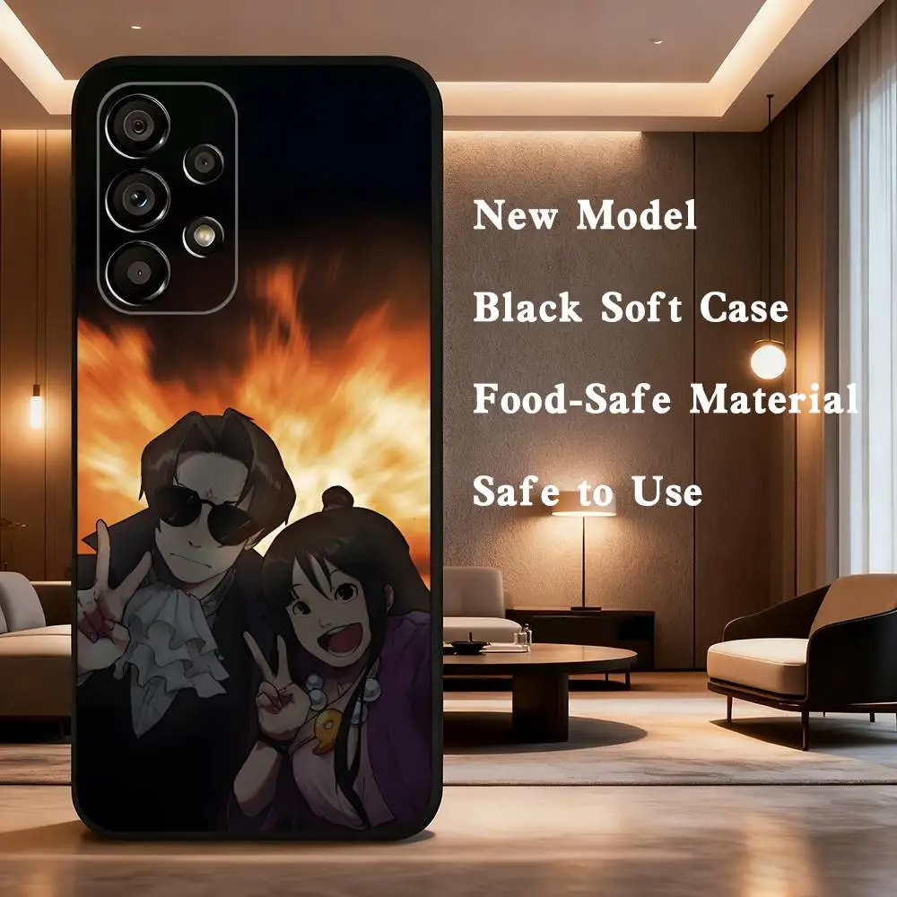 حافظة هاتف Game Ace A- Attorney لهاتف سامسونج جالاكسي A73,31,32,72,41,53,52,71,22,5G,Note,J7,8,9 غطاء أسود ناعم