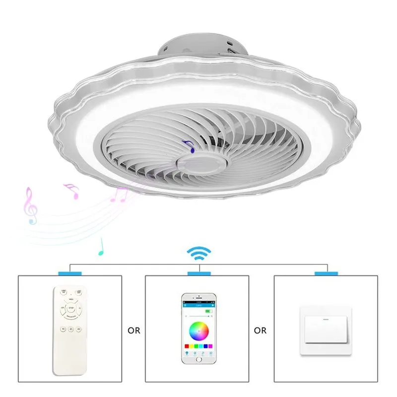 Plafondventilator Led Met Licht 50Cm En Afstandsbediening Smart Fan Lamp Bluetooth Geluid Kroonluchter Voor Slaapkamer Decor Gratis Verzending