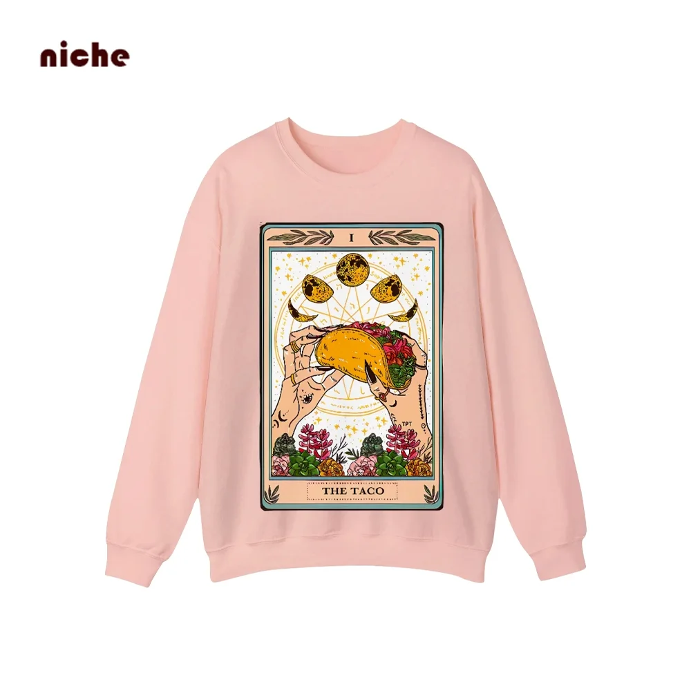 

Comfortable Cotton Sweater Flower Taco Printing Crew Neck Pullover Shoulder Loose High Quality Trend New Long Sleeve Sweatshirt