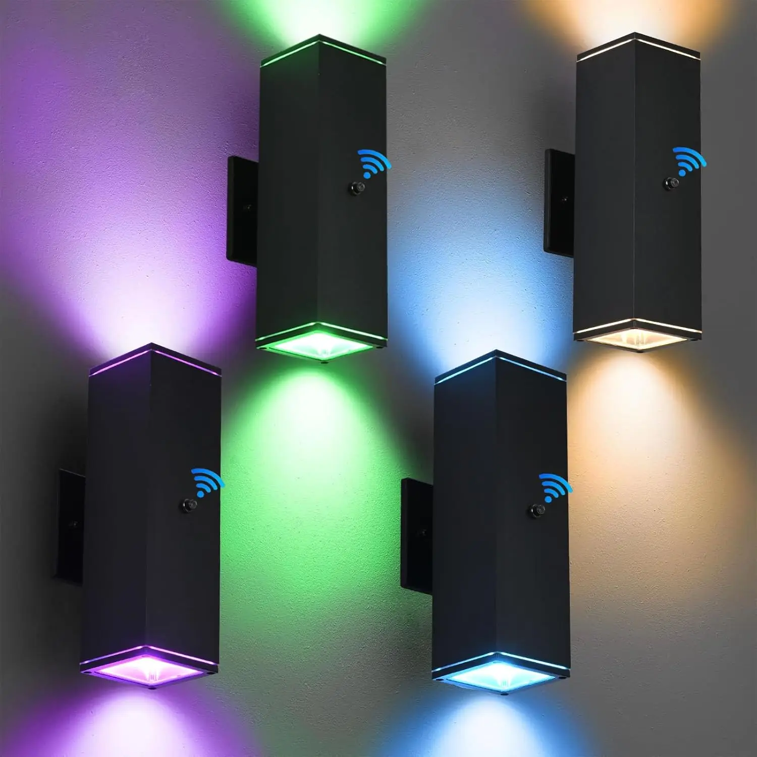 

Outdoor Wall Lights 4 Pack, RGBCW Smart Sconce Dimmable for Patio Garage, Alexa/Google Compatible