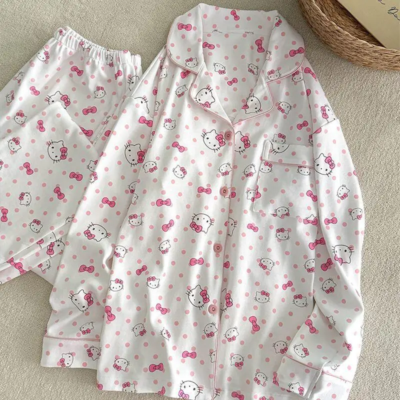 

Sanrio Hello Kitty женский пижамный комплект Cuteore мультфильм зимняя теплая одежда для сна брюки с длинными рукавами ночная рубашка школьная домашняя одежда новая