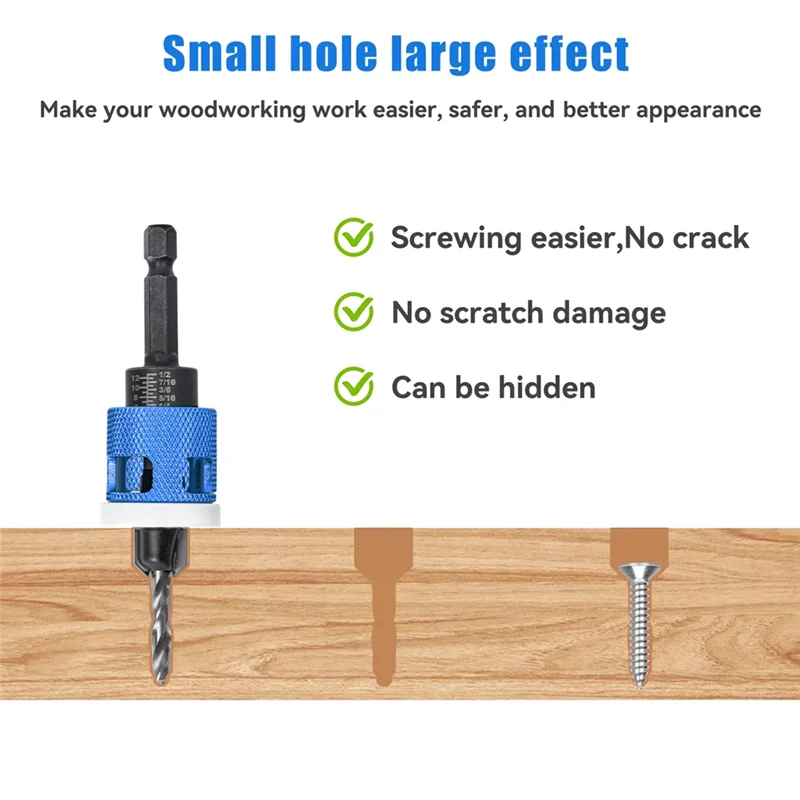 B84B-5Pcs/Set Countersink Drill Bit With Adjustable Depth Stop Low Friction Hole Opener Countersunk Drill Bit Carpentry