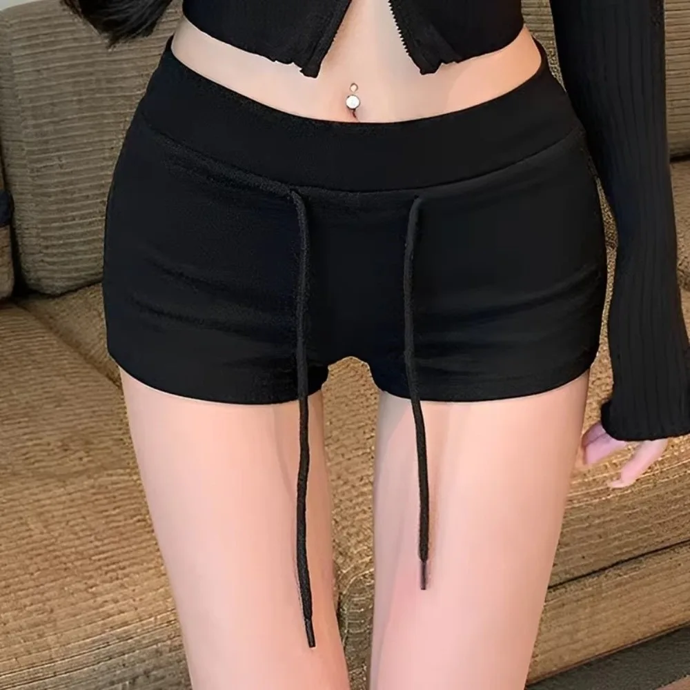 Fashion Drawstring Women Sports Shorts Low-rise Slim Fitting Casual Pants Black/Grey Straight Shorts Pants Sports Activities