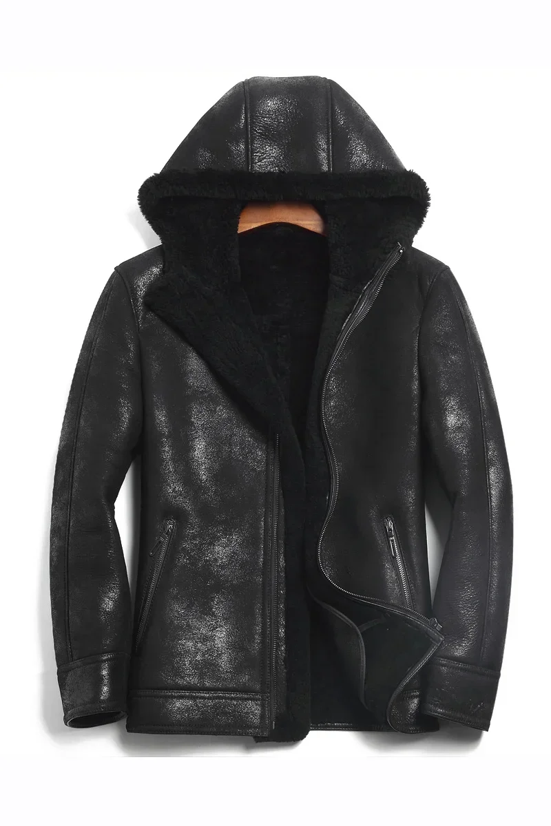 YOLANFAIRY пальто из натурального меха, оригинальные куртки из овечьего меха, мужские дубленки из натуральной кожи, теплое пальто с капюшоном, мужская зимняя куртка