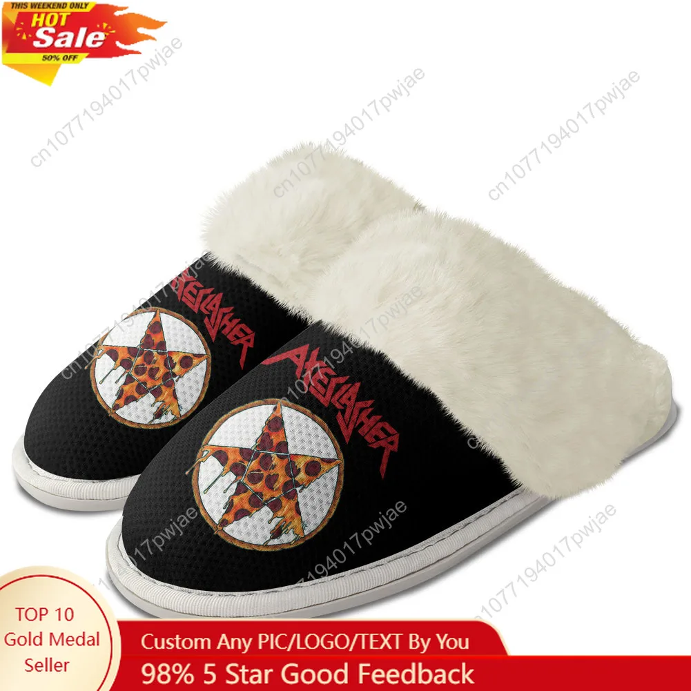 

Axeslasher Heavy Metal Band Plush Slippers Keep Warm Shoes Mens Women Home Cotton Bedroom Lightweight Warm Slipper Custom Shoes