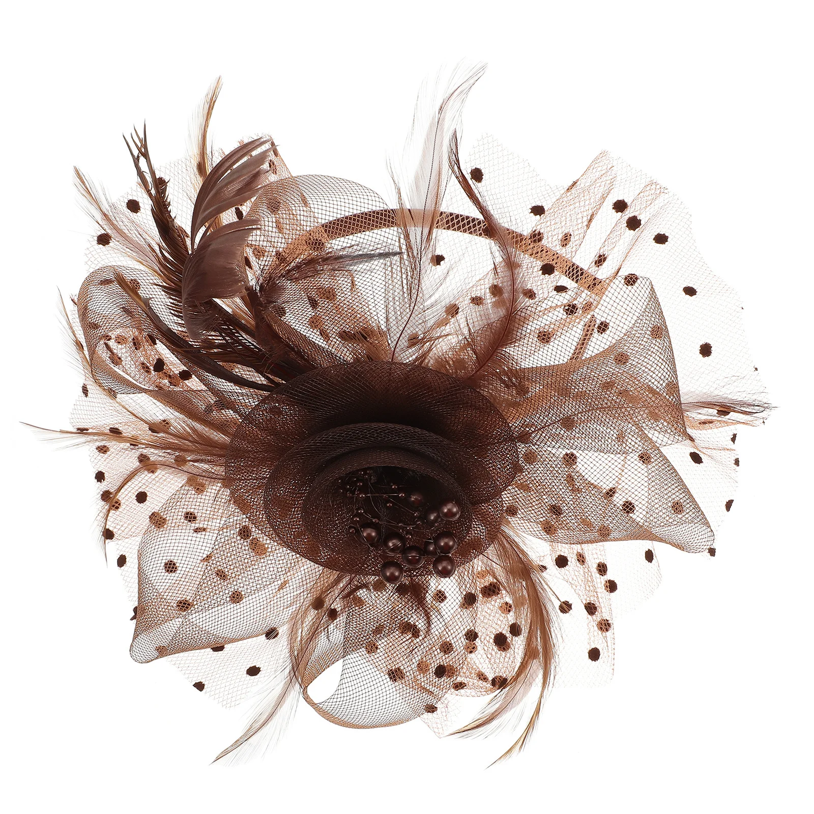 

Vintage Hair Accessories Cream Elegant Lady Headband Retro Bride Hoops Decorative Plume Bead Net Yarn Flower Hairstyle Party