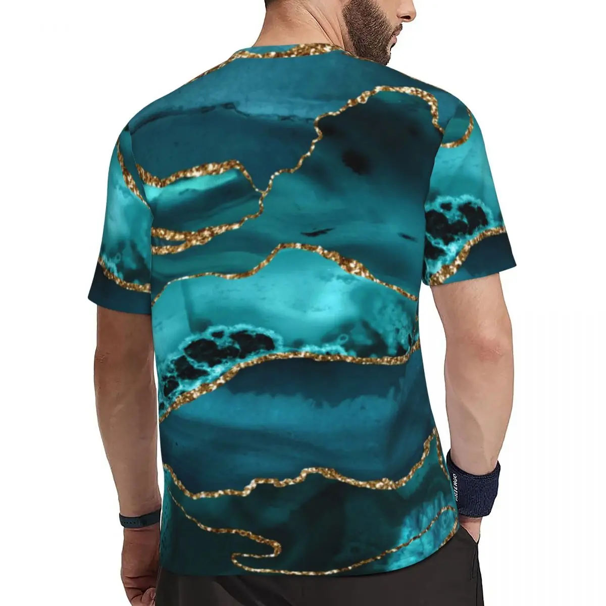 Blue Gold Glitter Marble Gym T Shirt Modern Abstract Pattern Harajuku T Shirts Man Streetwear Tshirt Summer Short Sleeve Clothes