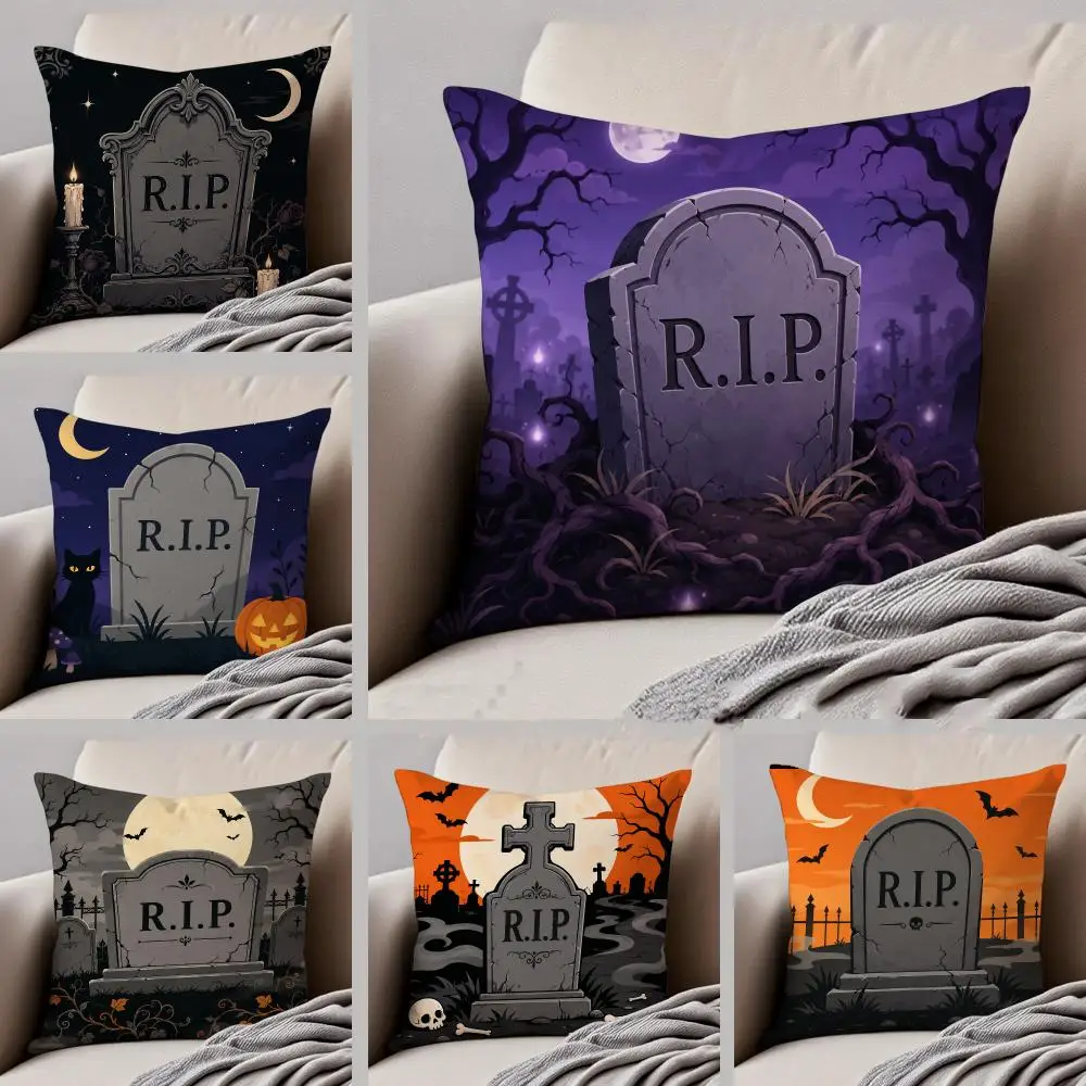 Halloween Tombstone Cushion Cover Throw Pillow Cover Hidden Button Durable Polyester Chair Cushion
