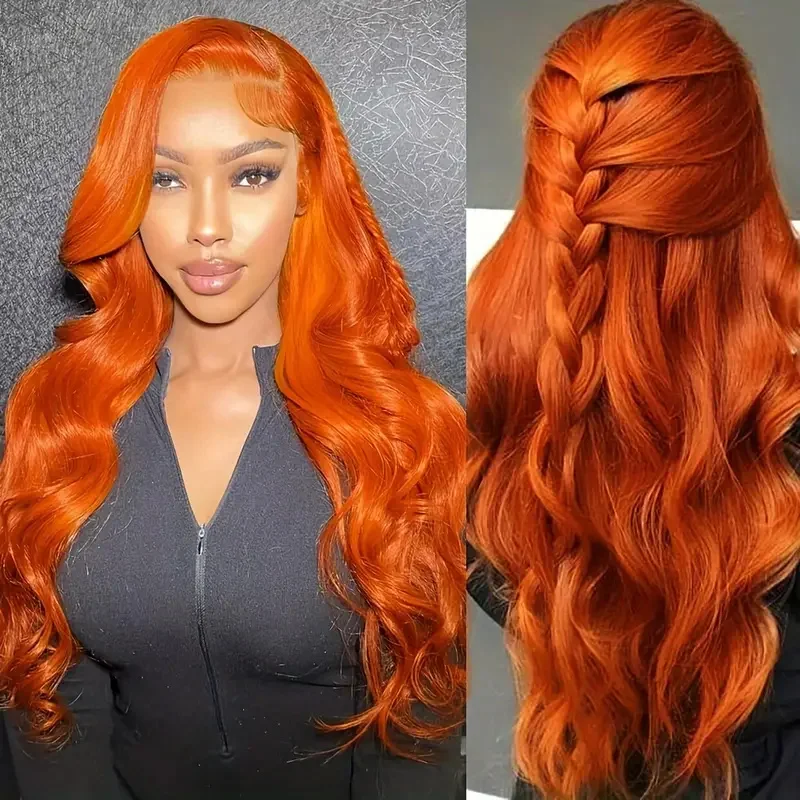 Ginger Orange 13x6 Hd Lace Front Wigs Human Hair Bone Body Wave 13x4 Human Hair Lace Frontal Wigs Transparent Lace Wig For Women