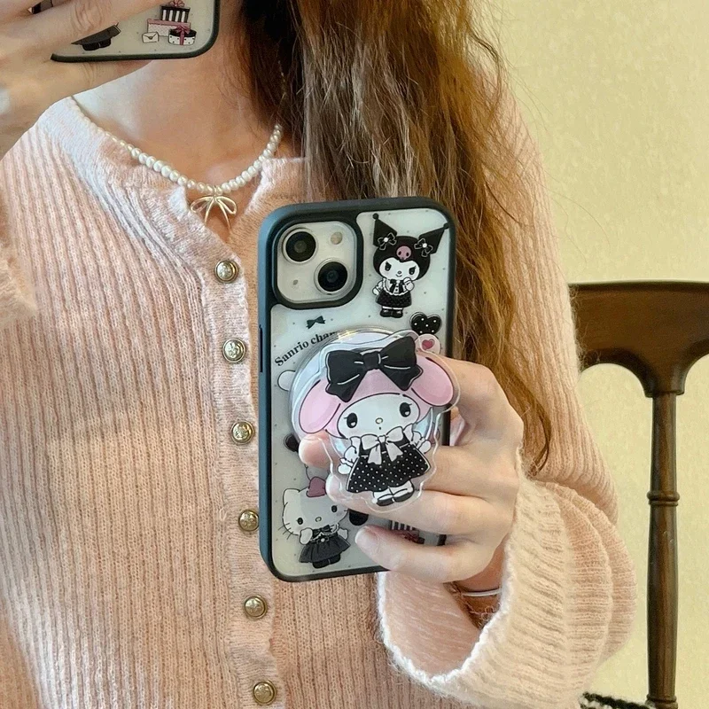 Sanrio Y2K Hello Kitty Melody Kuromi Magnetic Bracket Magsafe Wireless Charge Phone Case For iPhone 16 15 14 13 12 Pro Max Cover