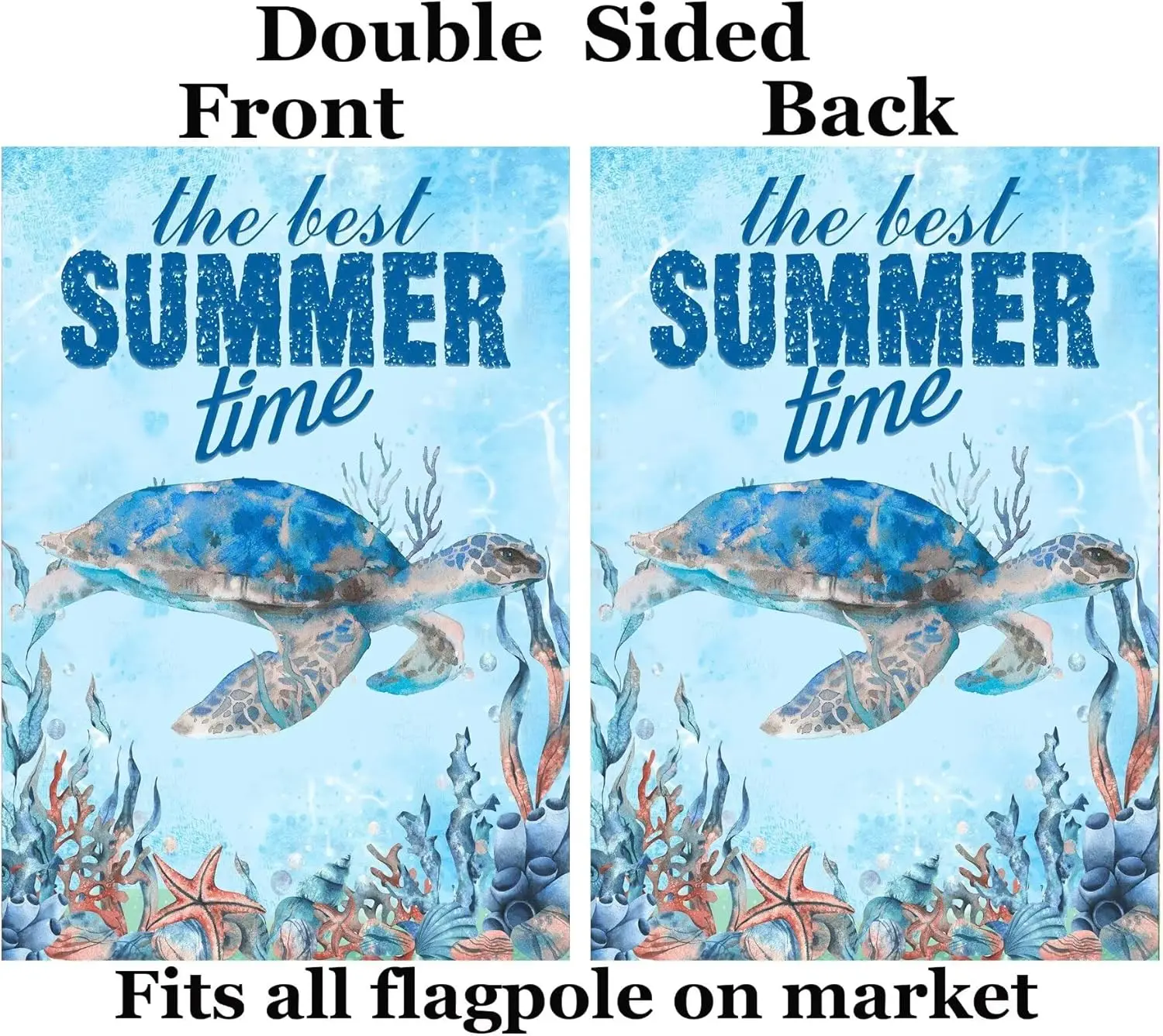 Watercolor Turtle Sea Ocean Underwater Shells Summer Seasonal Garden Yard Flag 12