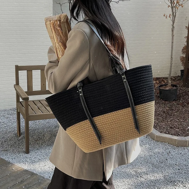 Large Straw Bag Beach Shopping Bags Luxury Designer Rattan Woven Shoulder Handbags Women Handmade Straw Basket Handbags Summer