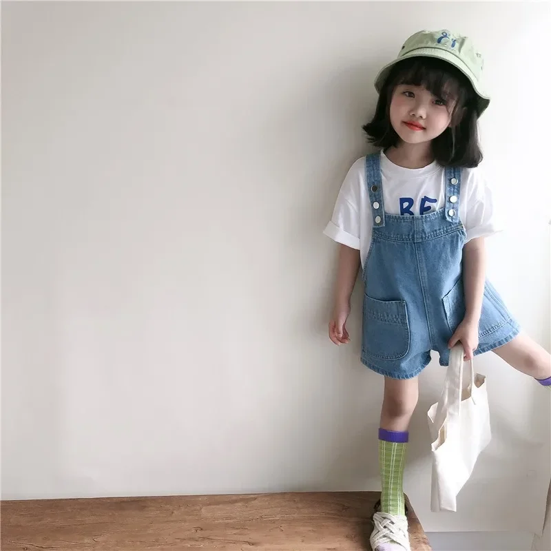 2024 Summer New Children\'s Denim Suspenders Young Children Suspenders Casual Pants Trend Fashion Summer Anti-shoulder