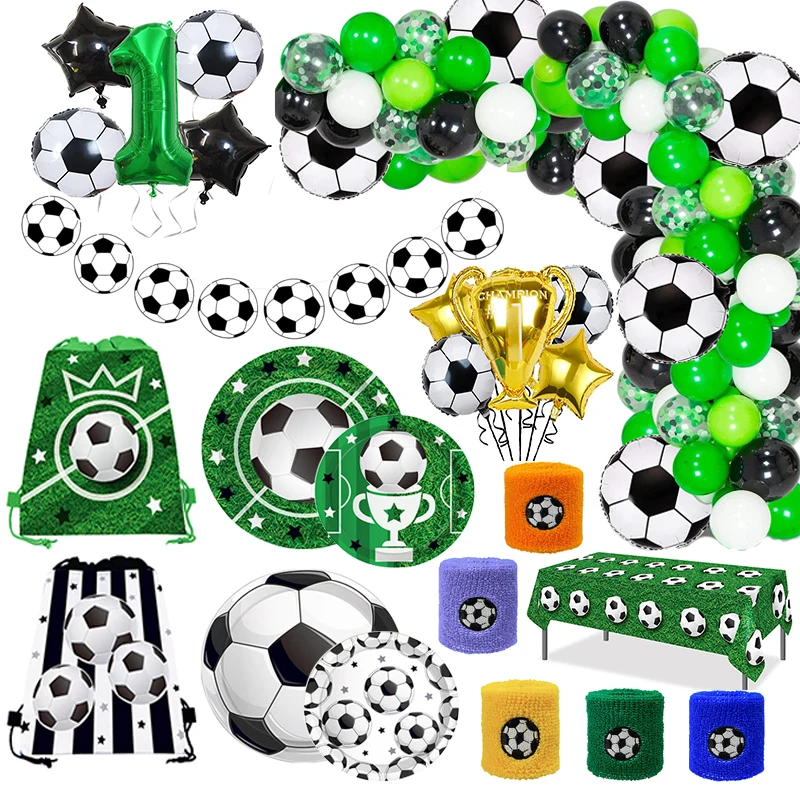 Football Theme Party Disposable Tableware Paper Plates Balloons Flags Birthday Decorate Foil Globos Soccer Sports Party Supplies