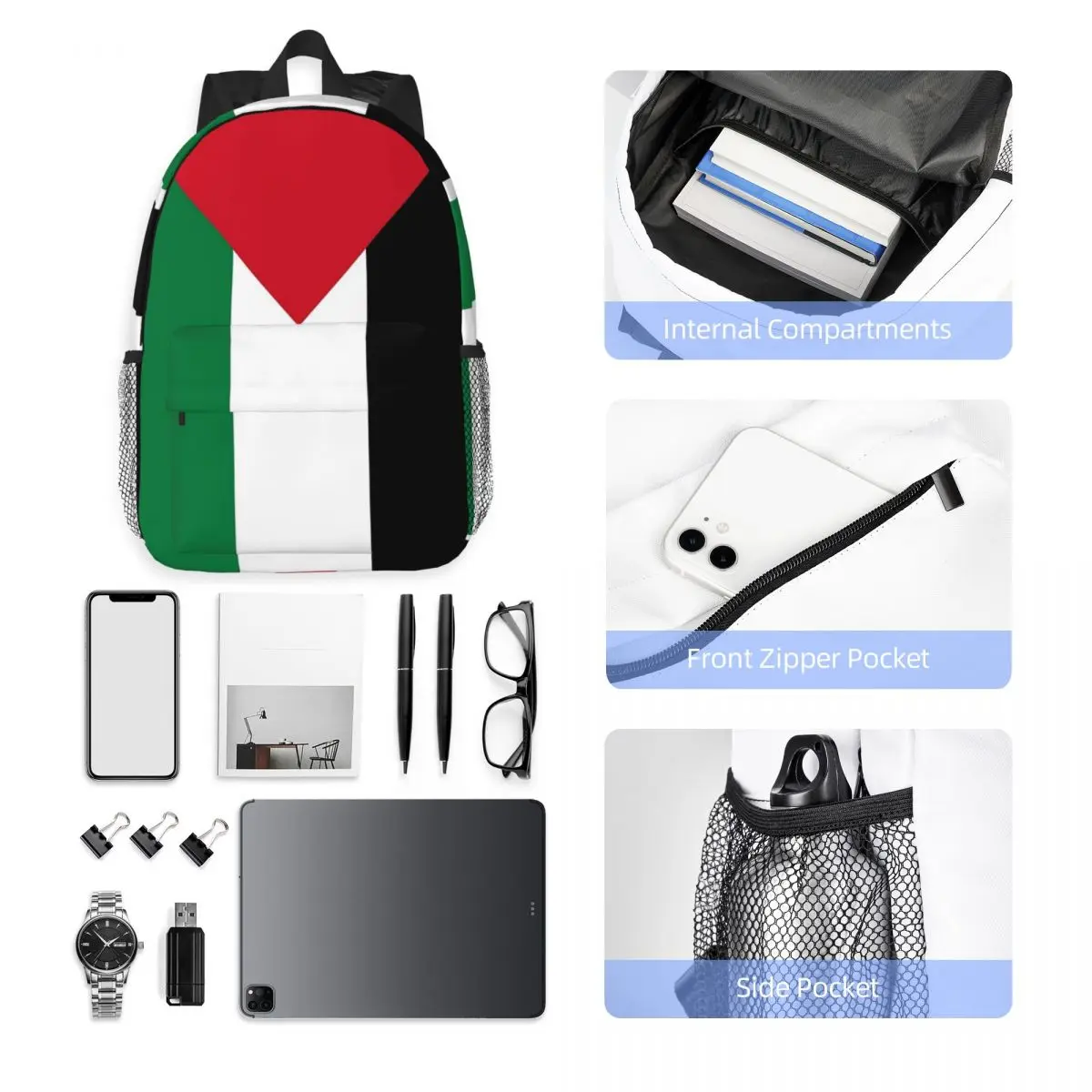 Mochilas con bandera palestina para niños y niñas, mochilas escolares a la moda para estudiantes, mochila para ordenador portátil, bolso de hombro de gran capacidad