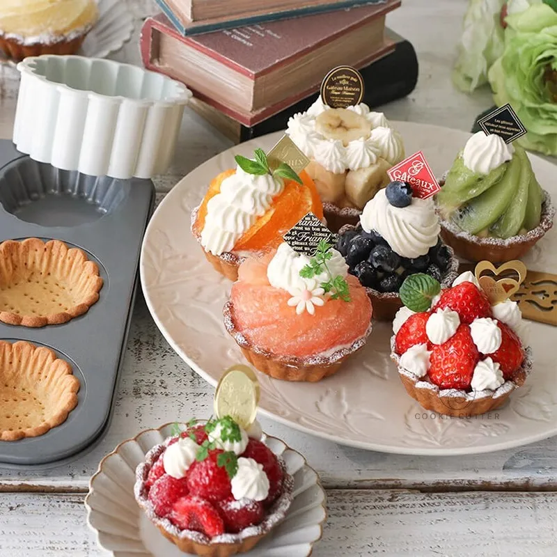 6 Cavity Carbon Steel Flower Lace Baking Pan Fruit Egg Tart Glutinous Rice Boat Pie Cake Dessert Cupcake Biscuit Bakeware Mold