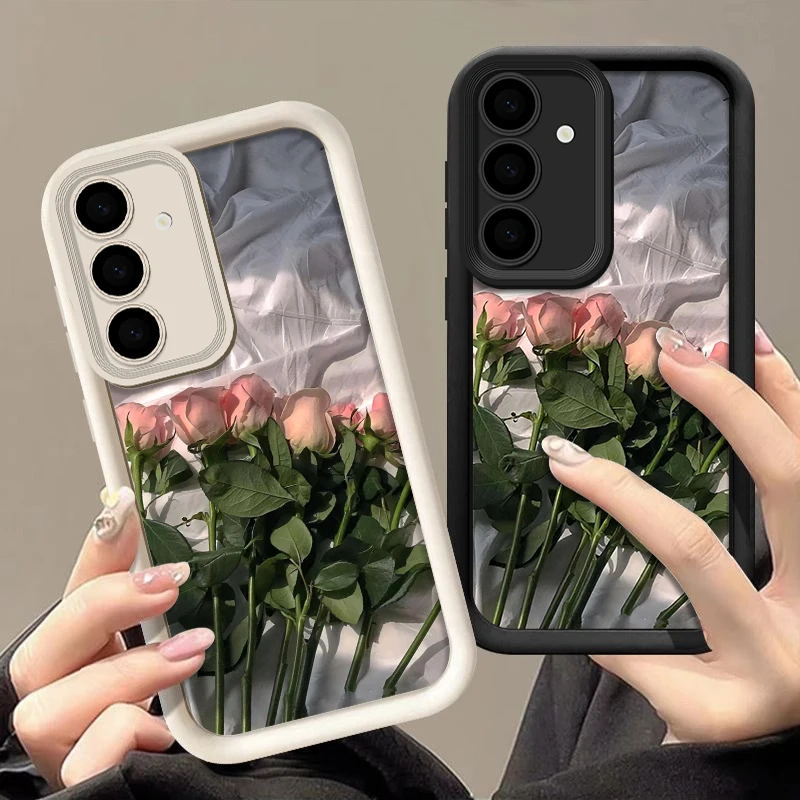 Rose ดอกไม้ซิลิโคนสําหรับ Samsung Galaxy S25 Edge S24 S23 Ultra S22 Plus A56 A36 A26 A16 A55 A15 a54 S24 s21 s23 FE ฝาครอบ