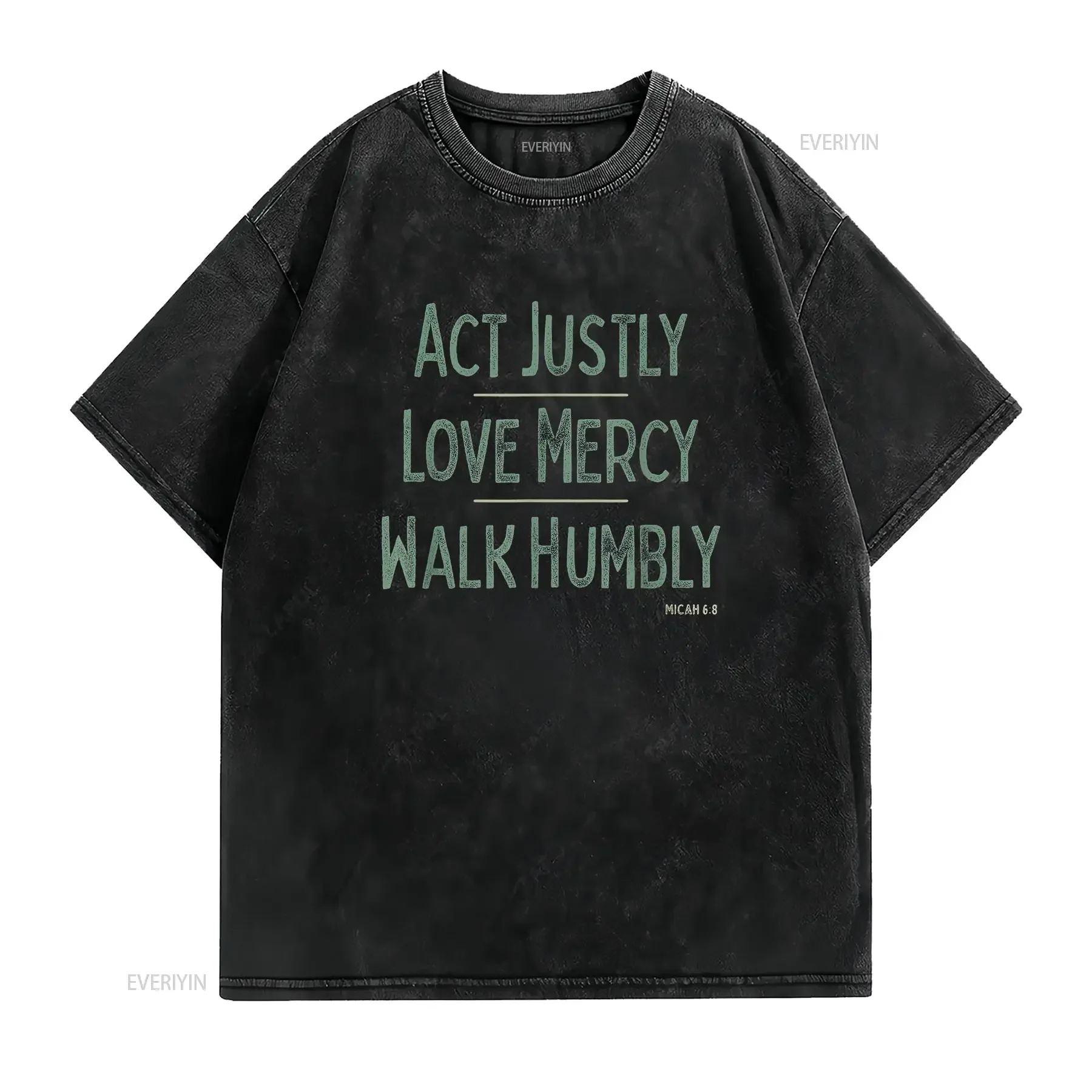 Womens Act Justly Love Mercy Walk Humbly T Shirt Black 2XL vintage Washed Stylish streetwear homme Slightly