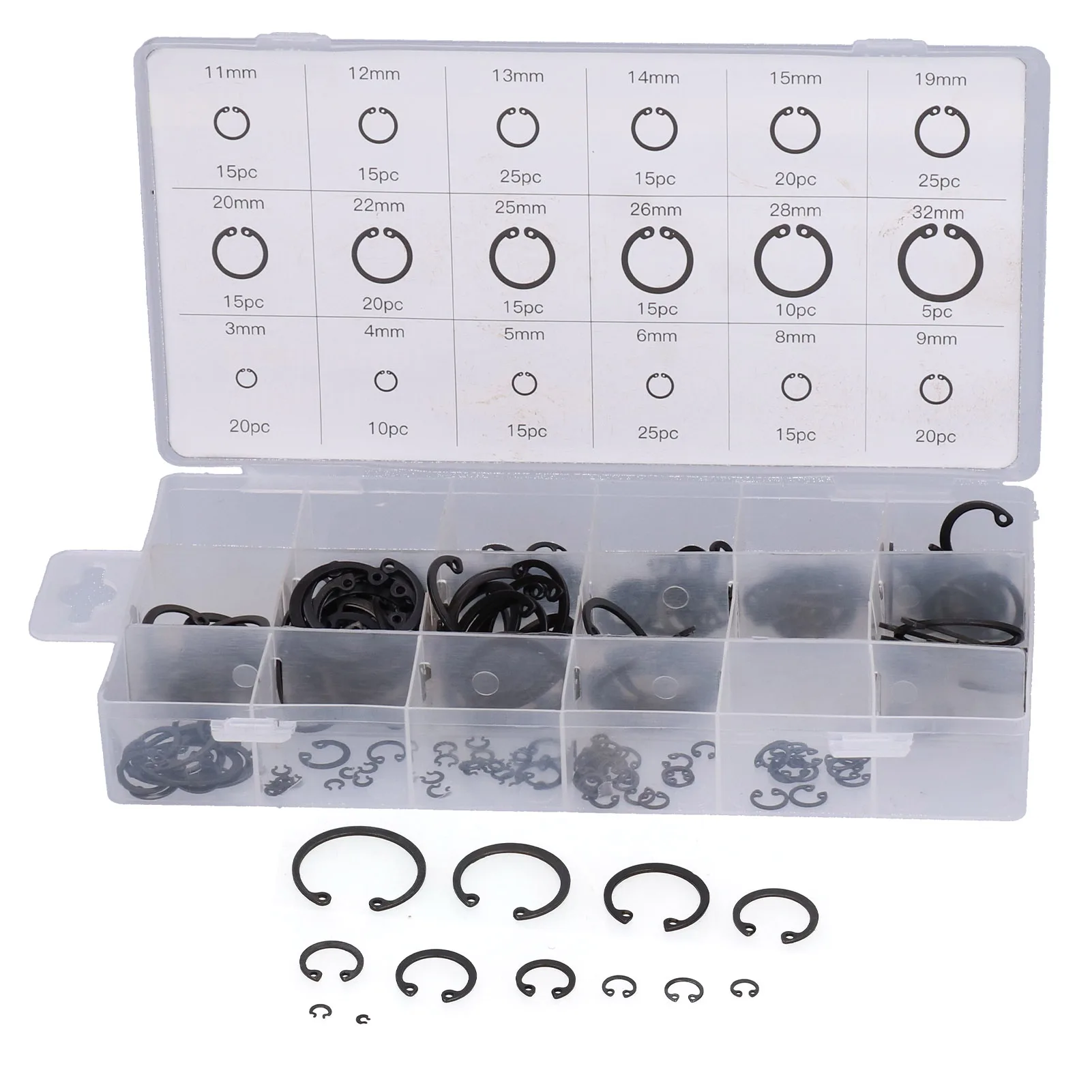 

Snap Ring Assortment Kit Alloy Steel Universal Repairing Tool for Store Home Clip Ring Assortment Kit Retaining Ring Set