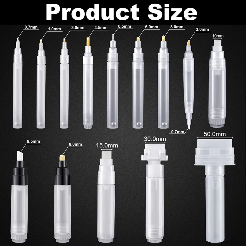 Set di 14 pennarelli per ritocchi con vernice vuota riempibili, penna per vernice ricaricabile, pennarelli vuoti trasparenti, tubo di vernice vuoto