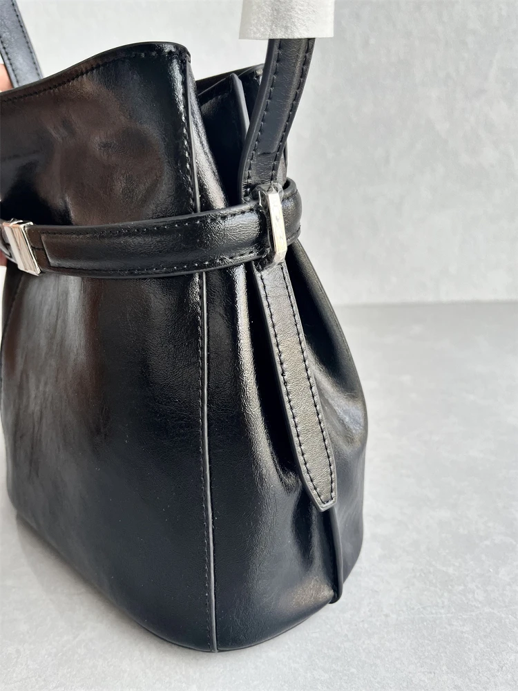 

High Quali Cowhide Buet Bag Faionable oulder Crossbody Women's Bag Casual Simple Sle Leather Handbag for Daily Use