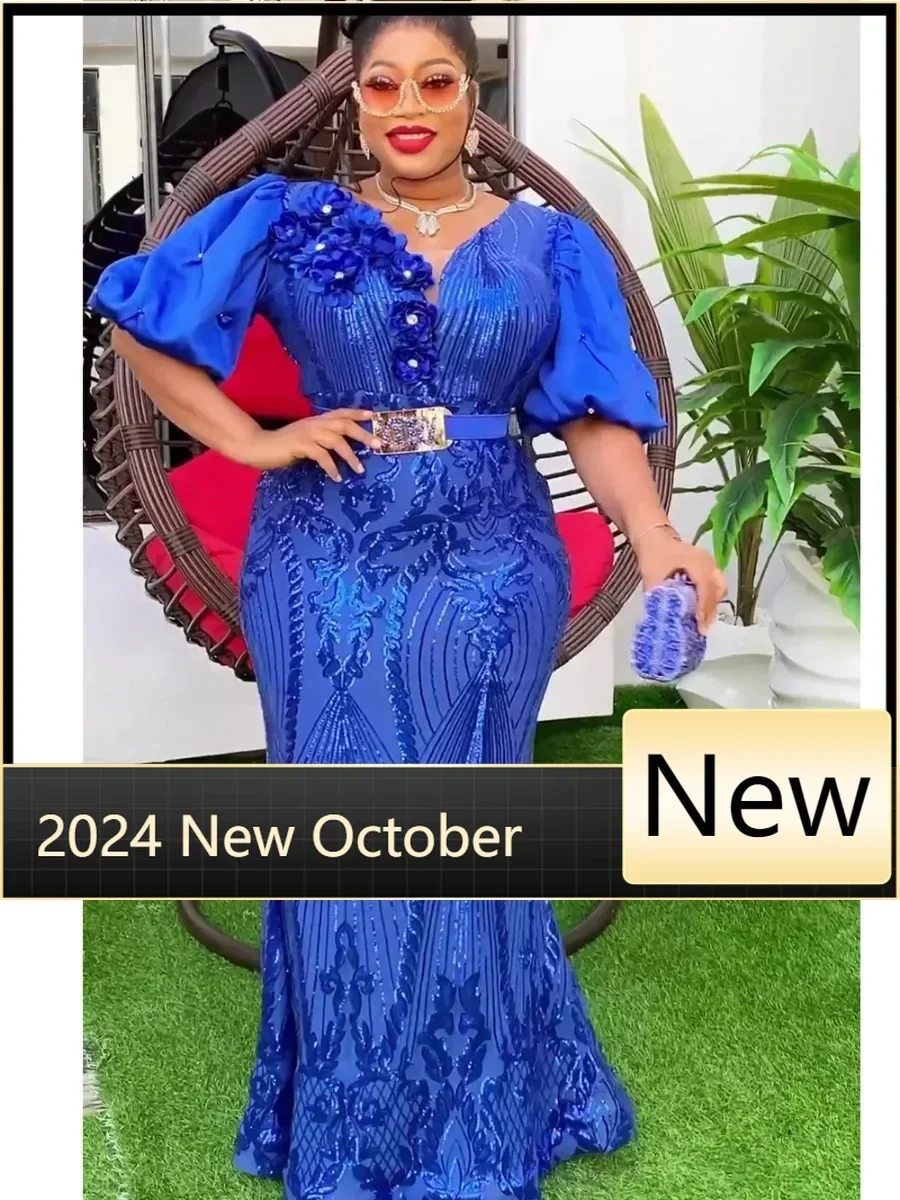 

Plus Size African Party Long Dresses for Women 2024 New Dashiki Ankara Sequin Evening Gowns Turkey Outfits Robe Africa Clothing