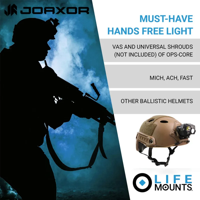 JOAXOR casco táctico LED montado, NVG, luz de escudo montada, inducción de carga USB, adecuado para caza y pesca al aire libre