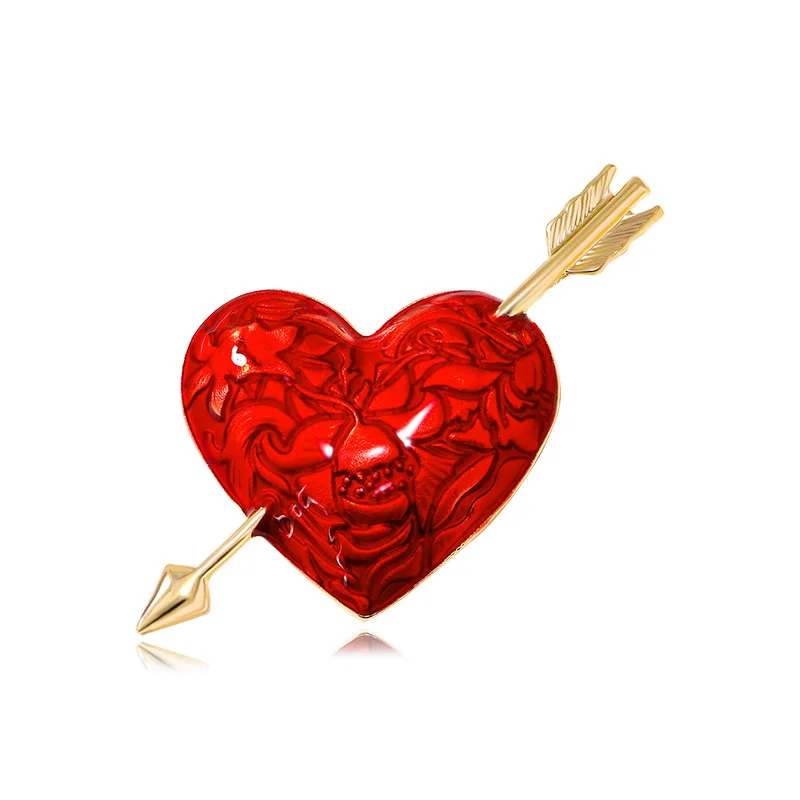 New Exquisite Alloy Red Love spille per gli amanti delle donne accessori per gioielli One Arrow Piercing Heart Oil Dripping spilla Pins