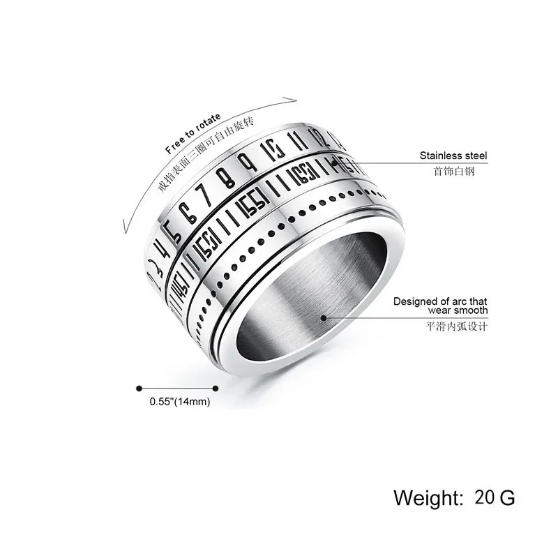 Time Ring Fashion Ring Men\'s Gift Ring Multi Layer Rotating Mechanical Arabic Numeral Calendar Time Metal Rings Decoration