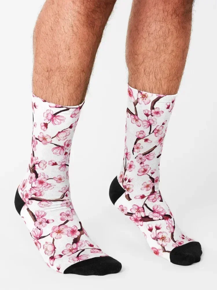 Watercolor cherry blossom, sakura seamless pattern Socks luxe summer christmas stocking cycling Socks Ladies Men's