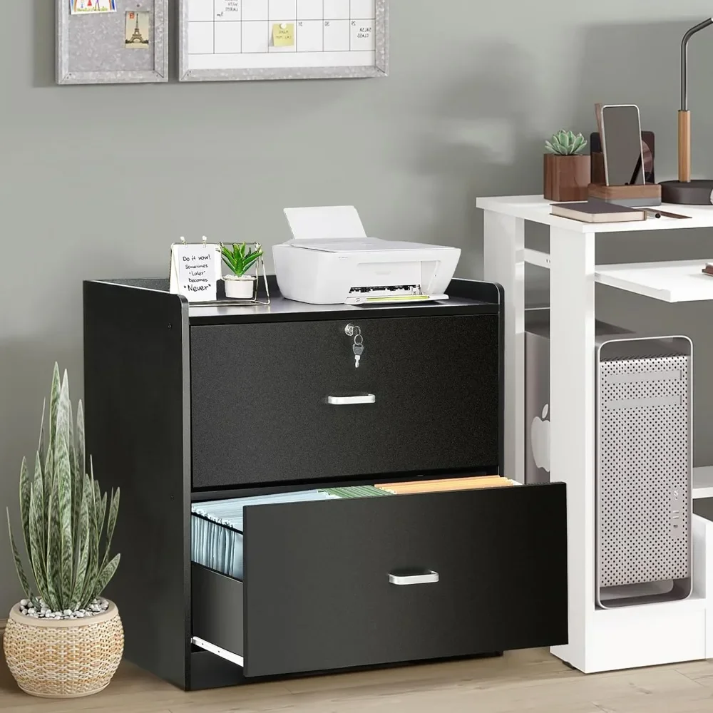 Wood Lateral File Cabinet with Lock, Storage Filing Cabinet with Full Extension Lockable Drawer Fits A4/Letter