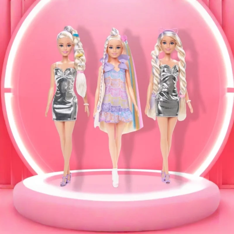 Barbie Jct72 Zestaw do zaplatania włosów dla lalek, z wymiennymi strojami, zabawka do przebierania, zabawa w udawanie, kolekcjonerski ornament, prezent