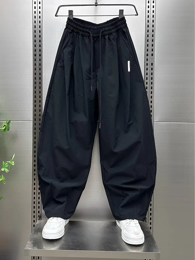 

Новые мужские повседневные брюки весна-лето в американском стиле, однотонные, модные, с эластичным поясом, свободные, широкие, с зауженными штанинами