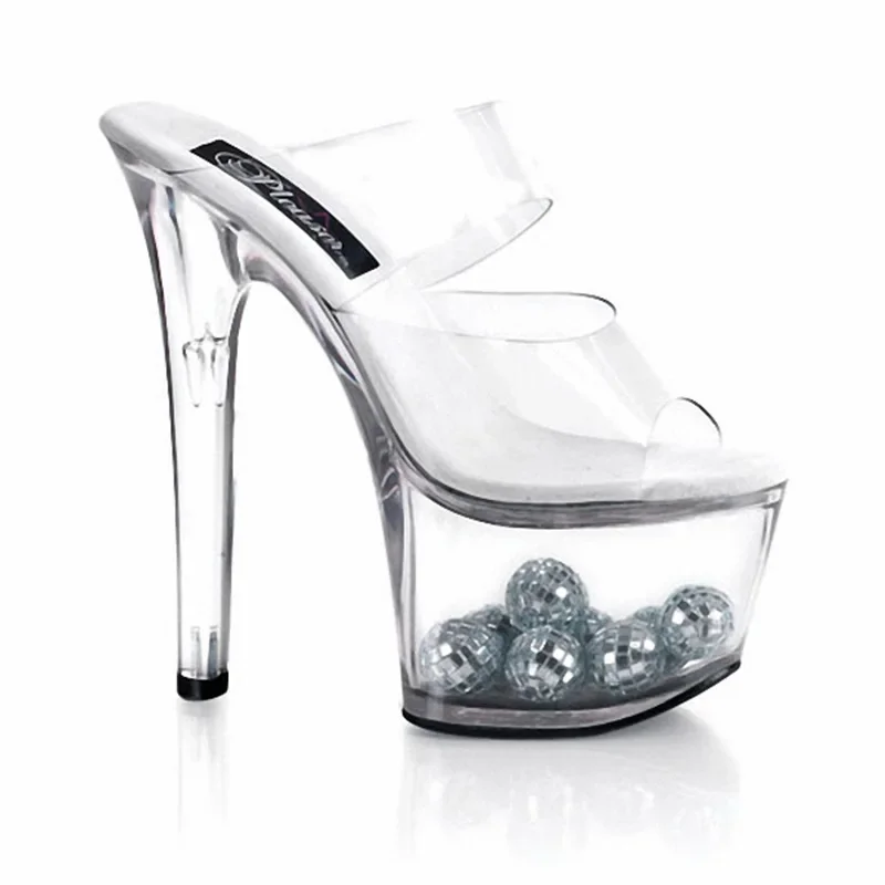 New Arrival Summer Sexy Women's Sandals Peep Toe 17CM Thin Heels Slip On Waterproof Platform Transparent Crystal Women Shoe