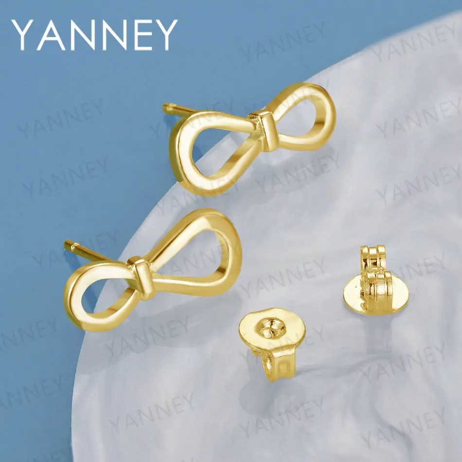 

New 925 Sterling Silver 18K Gold Luxury Bow Stud Earrings For Women Fashion Charm Engagement Gift Jewelry Wholesale