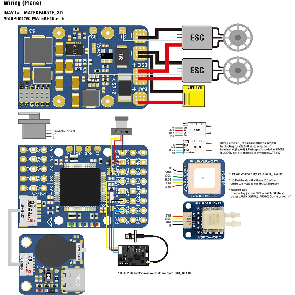 MATEK F405-WMO FC STM32F405 ICM42688P Built-in OSD Blackbox ArduPilot For RC Fixed Wing VTOL Drone Accessories