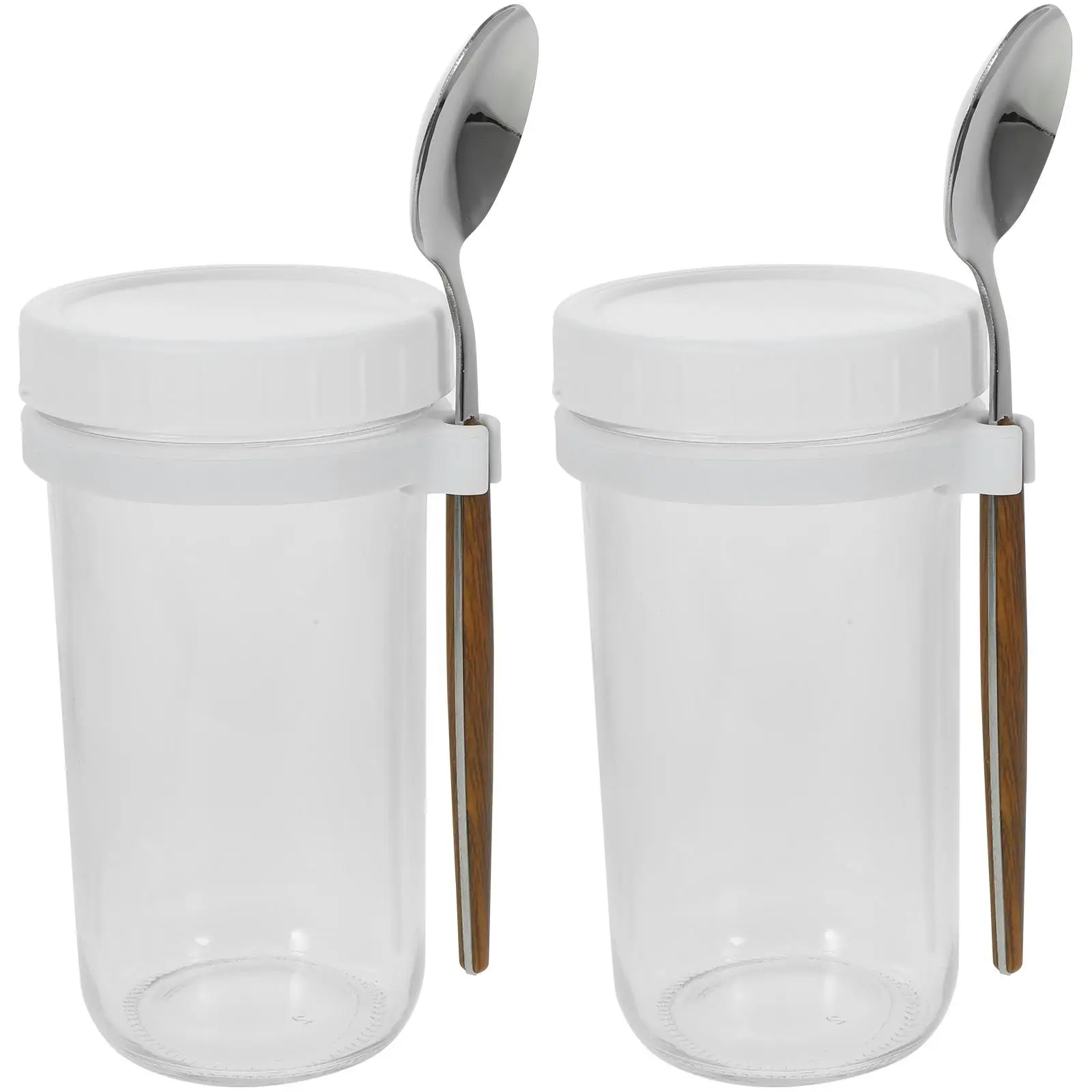 

2 Pcs Breakfast Cup Set Sturdy Food Grade Material Portable Simple Anti Slip Lid Design Seal Leak Oats Container