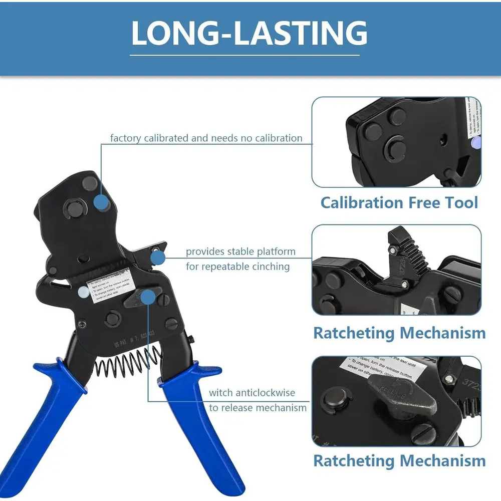 PEX Ratchet Cinch Clamp Tool for Stainless Steel Clamp Rings, One-Hand Ratchet Design Crimper Tool from 3/8", 1/2", 3/4", 5/8" a