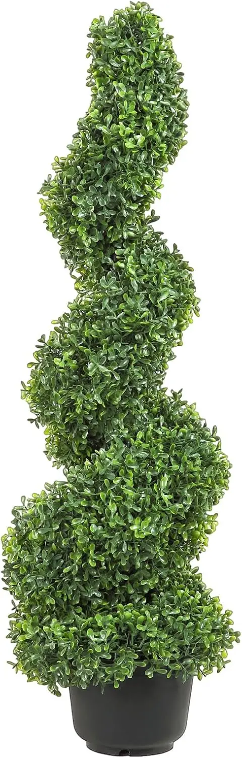 

Artificial Boxwood Spiral Topiary Trees,3ft Tall (2 Pieces) Faux Plant Outdoor,All-Year Green Fake Plant with Replaceable Leaves