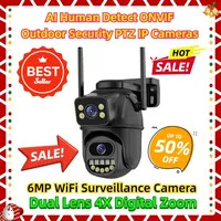 AI Human Detect ONVIF Outdoor Security PTZ IP Cameras 6MP WiFi Surveillance Camera Dual Lens 4X Digital Zoom