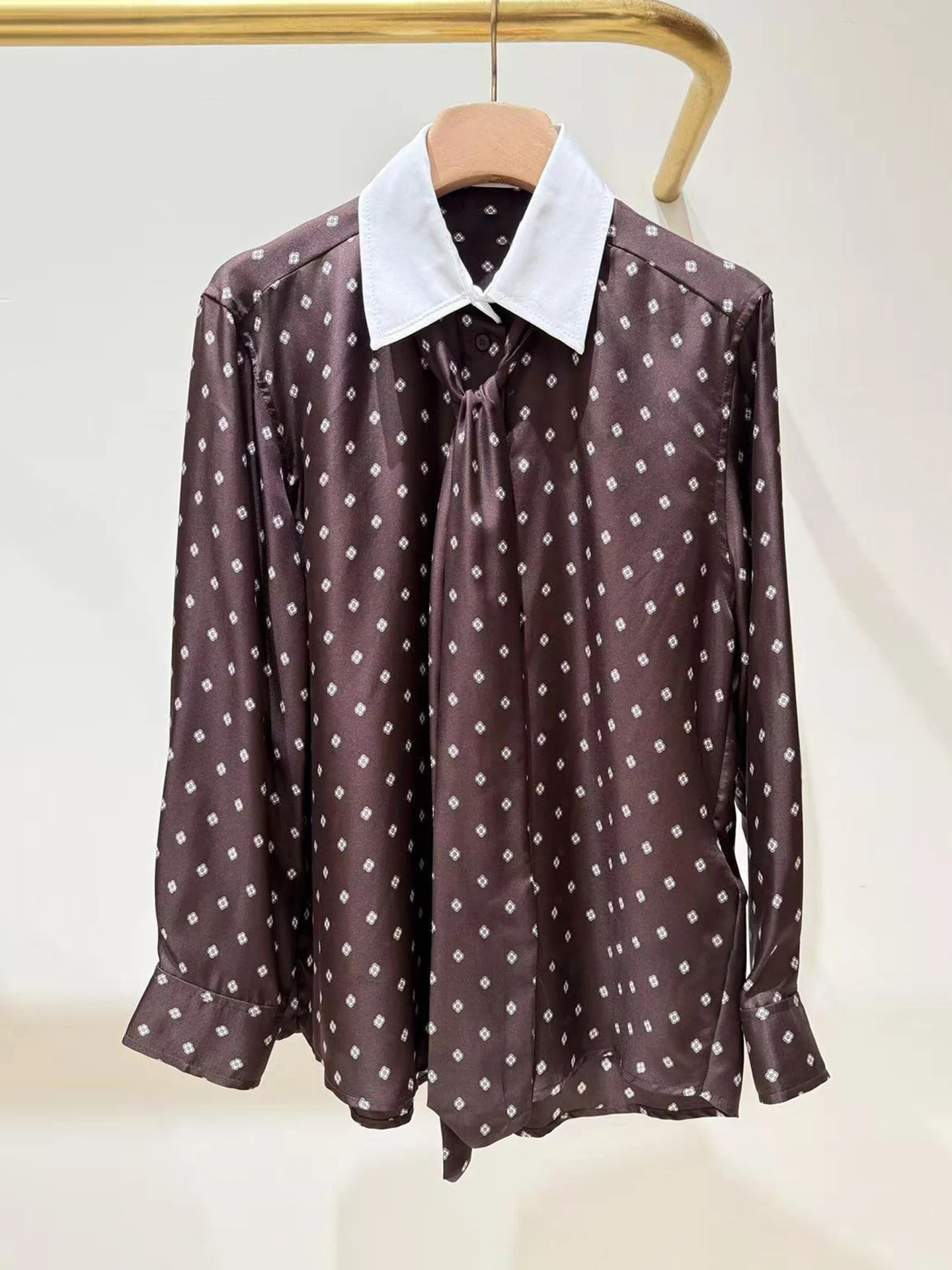 

S Home Southern Oil High End Women's Casual Printed irt Collar Turn-down Loose Fit Autumn 2025 Faion Top Women's Wear