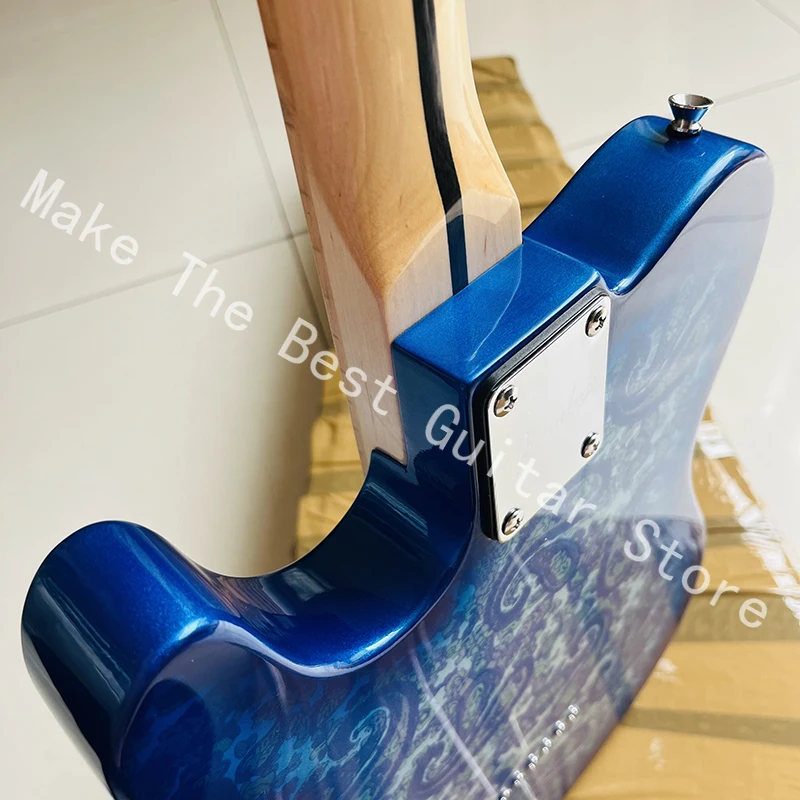 Bright blue printed pattern electric guitar, 22 tone finger board electric guitar, professional level, fast delivery.