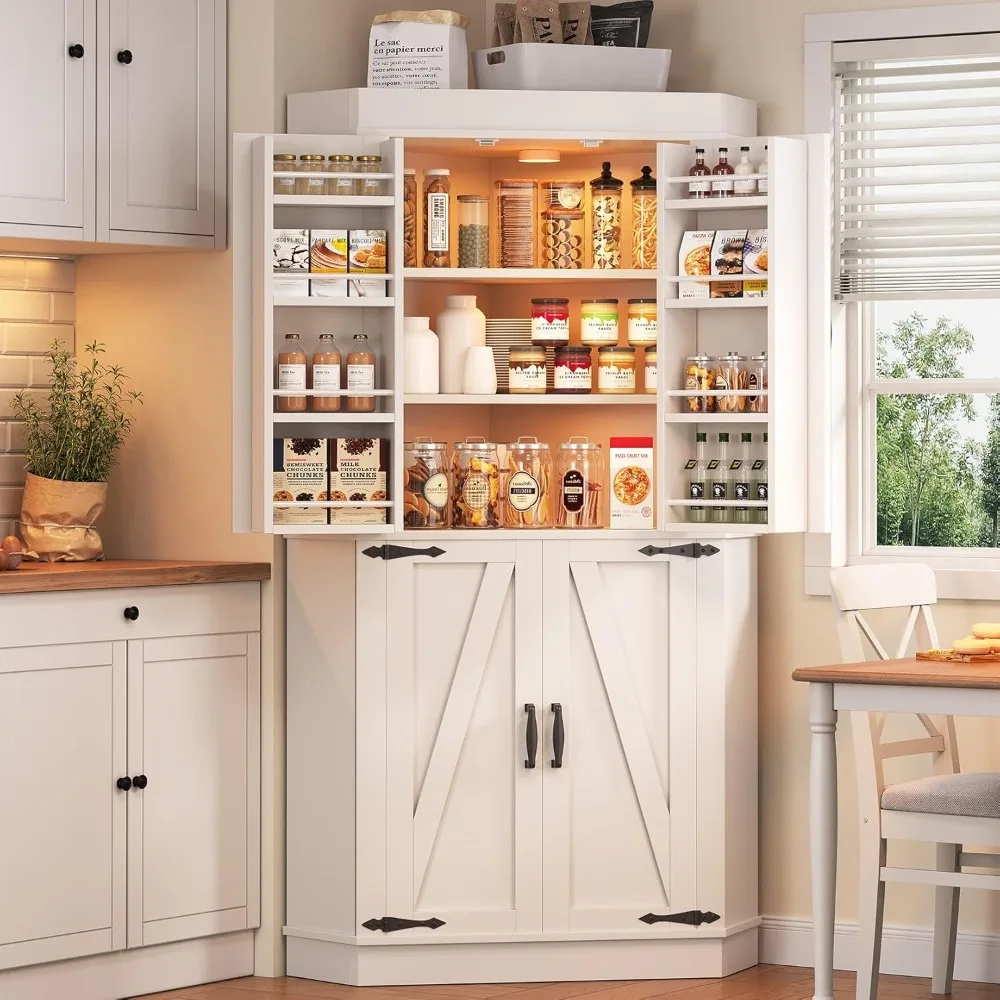

Corner Cabinet, Kitchen Pantry Storage Cabinet With 4 Doors And Shelves, Tall Food Pantry Storage Cabinet Farmhouse Furniture Fo