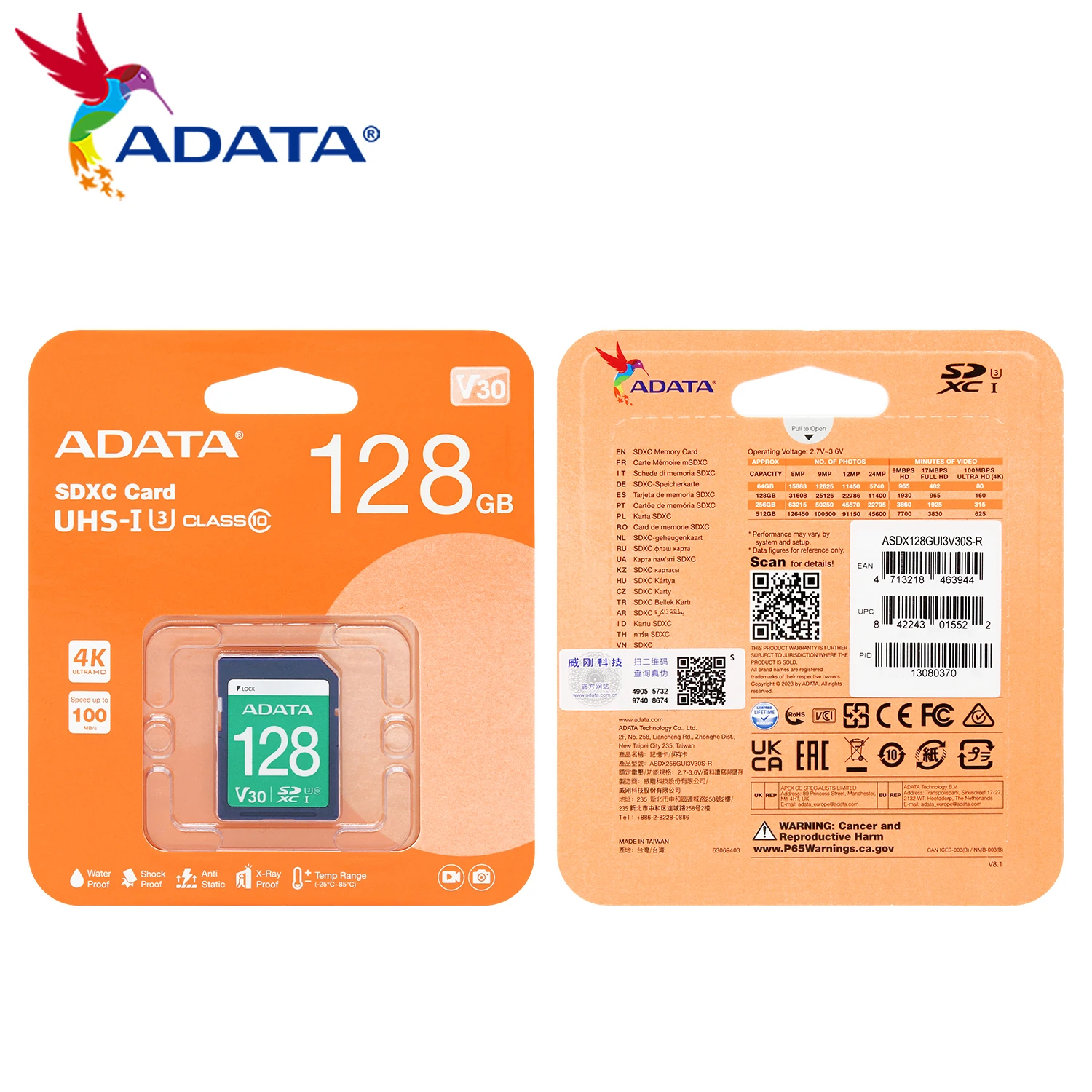 ADATA SDXC การ์ด USH-I U3 Class10 V30 แฟลชการ์ดหน่วยความจํา 64GB 128GB 256GB 512GB 4K ULTRAHD SD การอ่านการ์ด 100 เมกะไบต์/วินาทีการเขียน 85 เมกะไบต์/วินาที