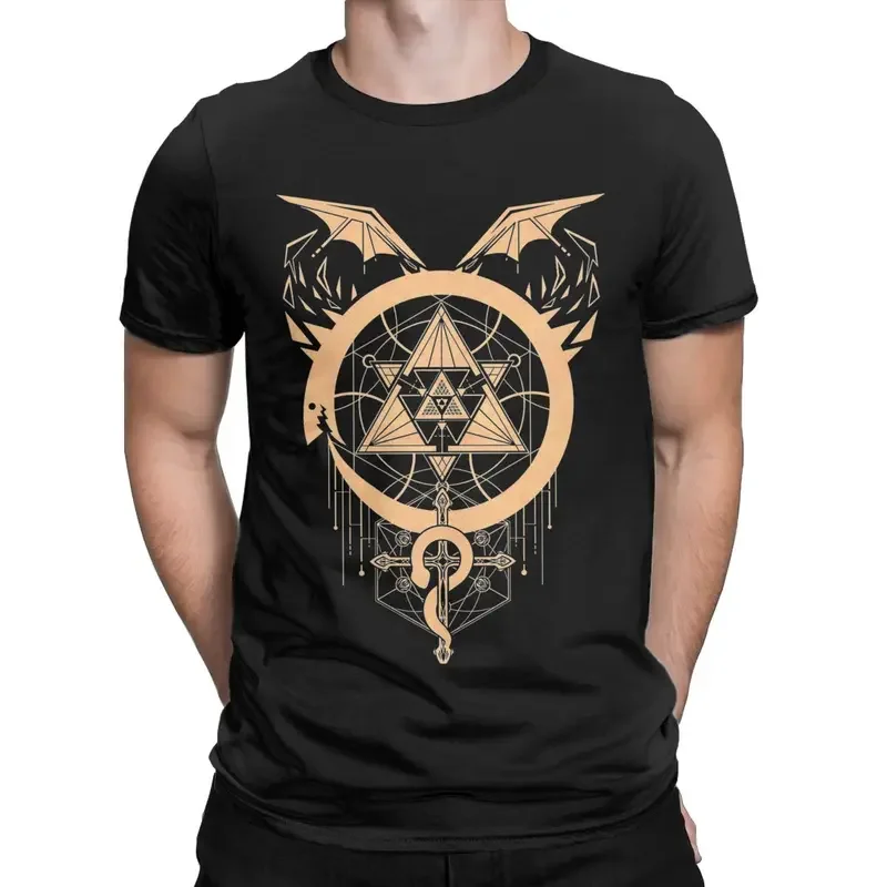 

Fullmetal Alchemist Anime Men's T Shirt Gilded Snakes of Alchemy Vintage Tee Shirt Short Sleeve O Neck T-Shirts Pure Cotton