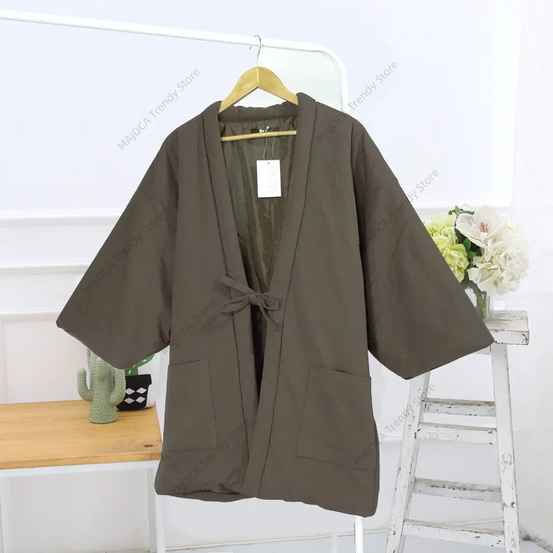 Japanese Hanten Jacket Men Winter Thick Padded Warm Kimono Cardigan Homewear Japan Style Traditional Clothes Haori Homme Tops