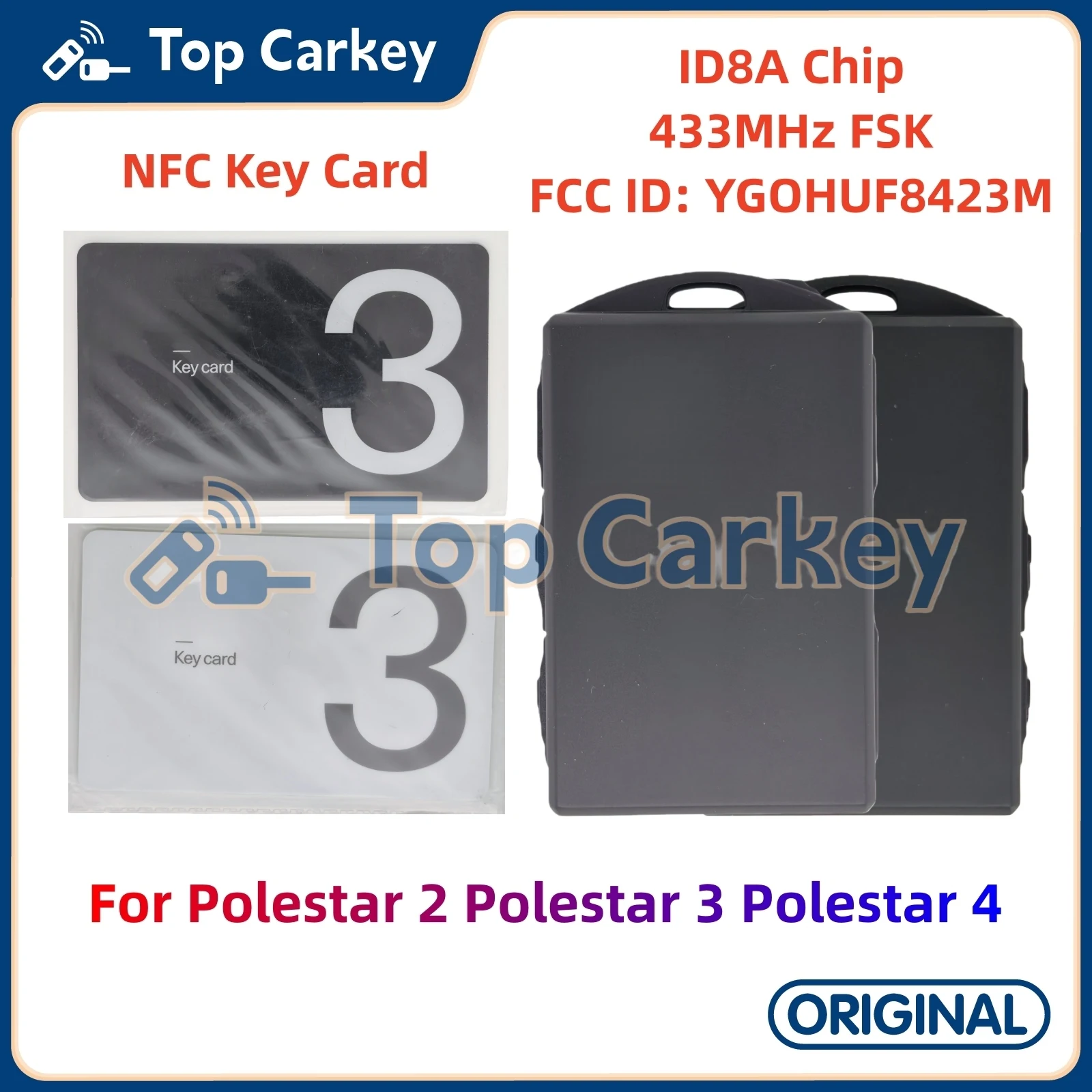 

TopCarkey HUF8423MS YGOHUF8423M Original Smart Remote Key ID8A Chip 433MHz for Polestar 2 Polestar 4 Polestar 3