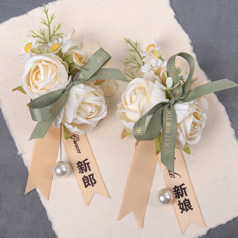 

Simulation wedding corsage bride and groom wedding full set family Mori best man placket bridesmaid wrist flower